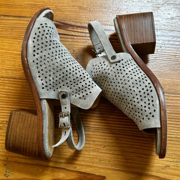 Rag & Bone taupe suede eyelet leather sling back heeled sandal SIZE 39/9 - Picture 3 of 6